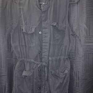 a.n.a Black Sleeveless Button-Front Utility Dress with Drawstring